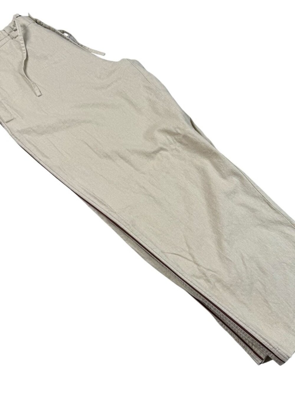 Koman Mens Linen Cotton Chino Pants 2XL Beige Side Stripe Trim